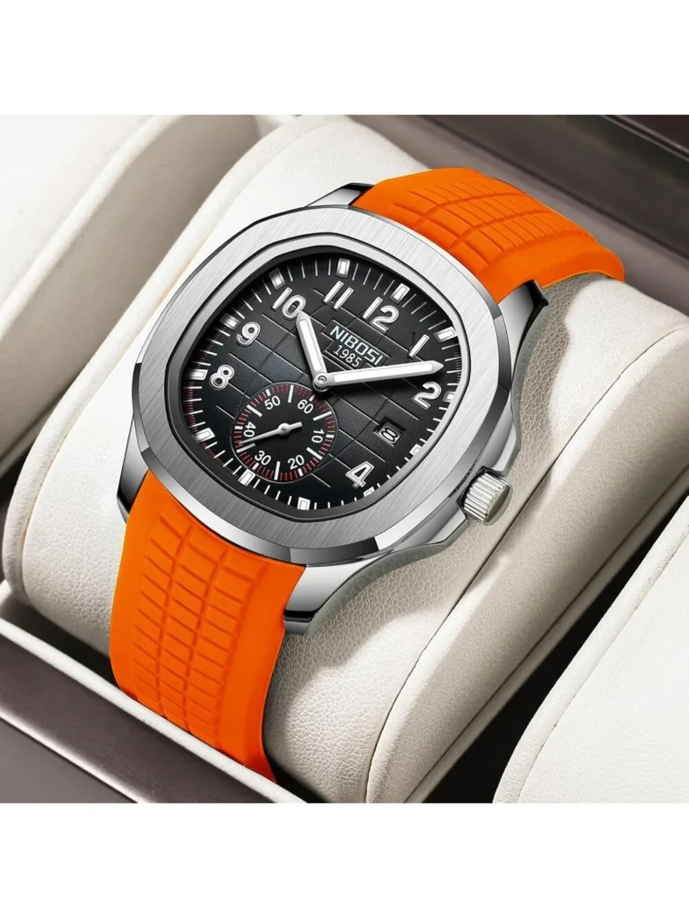 Men's Orange Silicone Strap Waterproof Fashion Casual Quartz Classic Wrist Watch
